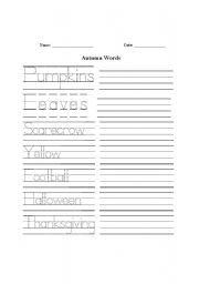 English Worksheet: Autumn Handwriting