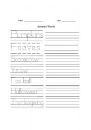 English worksheet: Autumn Handwriting