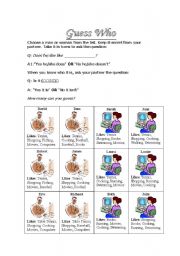 English Worksheet: Guess who - Does he/she like ___________?
