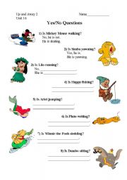 English Worksheet: Present Continuous Yes/No Questions with Disney
