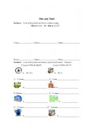 English worksheet: Teaching This and that to elementary