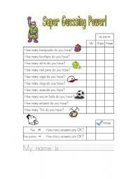 English Worksheet: How many...do you have? Super Guessing Power!