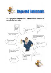 English Worksheet: Reported Commands - An Expert in Hypnotism