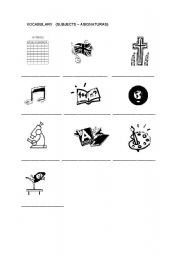 English worksheet: vocabulary school subjects