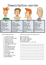 English Worksheet: DESCRIPTION CARDS