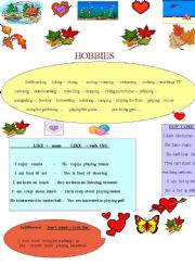 English Worksheet: Second part of hobbies : grammar points with synonym expressions of likes and dislikes 