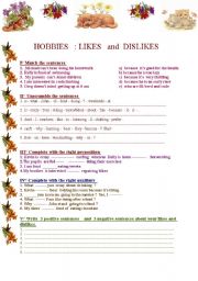 English Worksheet: Hobbies : third part  : various exercises about  likes and dislikes 