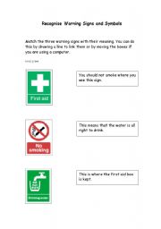 English worksheet: Hazards - Recognising Warning Signs and Symbols