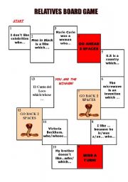 English Worksheet: Relatives Board Game