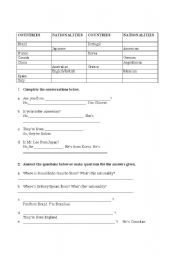 English Worksheet: countries and nationalities