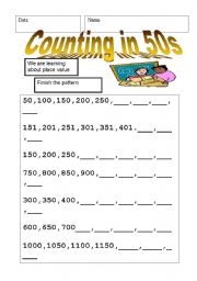 English worksheet: Number Pattern...50s