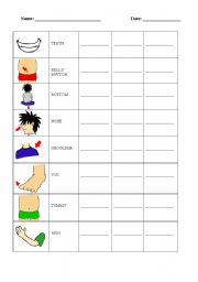 English Worksheet: BODY PARTS: WRITE THE WORDS - PART 1