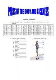 English Worksheet: parts of the body and sickness