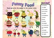 English Worksheet: Funny Food - - simple labeling exercise