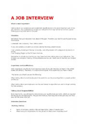 English Worksheet: A JOB INTERVIEW
