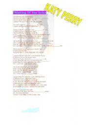 English worksheet: KATY PERRY_Thinking of YOU