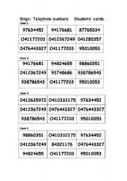 Telephone number bingo