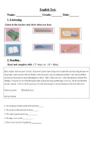English worksheet: school object test 