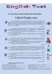 English Worksheet: TEST - SCHOOL CONFESSIONS (for 7th graders)