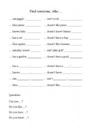 English worksheet: Find someone, who...