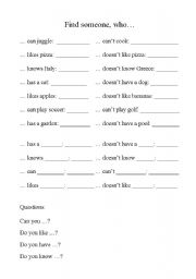 English Worksheet: Find someone, who...