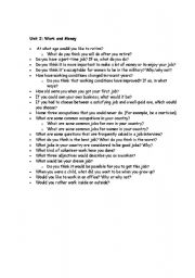 English Worksheet: Conversation topic questions- Work and Money