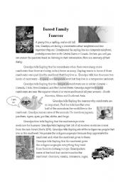 English worksheet: Forest Family Forever Summary
