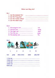 English worksheet: What can they do?