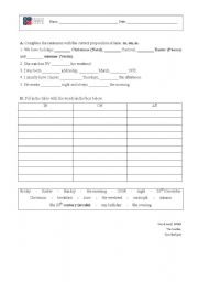 English worksheet: prepositions of time