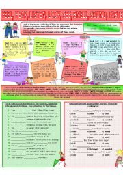 English Worksheet: COLLOCATION 69 - FEEL, HEAR, LISTEN, LOOK, SEE, SMELL, SOUND, TASTE