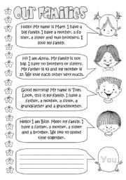 English Worksheet: Our families