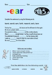 English worksheet: -ear words