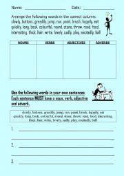 English Worksheet: Nouns, Verbs, Adjectives and Adverbs