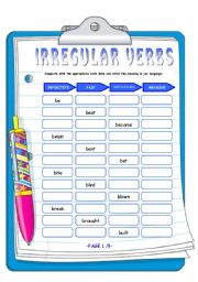 English Worksheet: IRREGULAR VERBS 1/3 (3 PAGES)