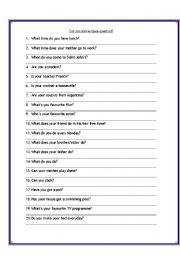 English worksheet: Questions in simple present