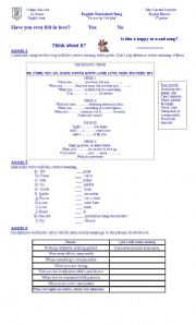 English Worksheet: A song