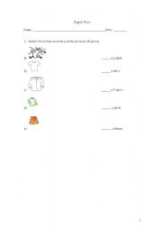 English Worksheet: clothes test