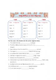 English Worksheet: Using Suffixes to Make Adjectives