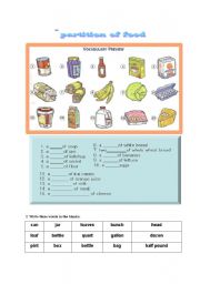 English worksheet: food