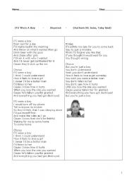 English worksheet: If I Were a Boy (Song Lyrics, Vocabulary Study and Comprehension)