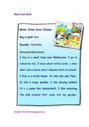 English Worksheet: Reading and writing description