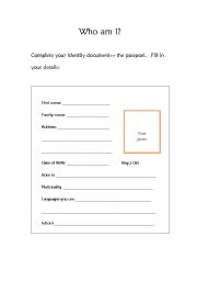 English Worksheet: Who am I?   Describing yourself