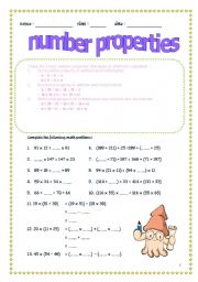 English worksheet: number properties