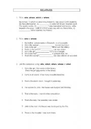 English Worksheet: Relative pronouns and adverbs