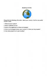 English Worksheet: Speaking Activity  