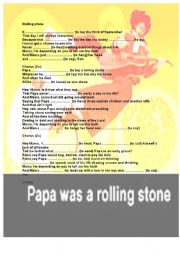 English Worksheet: Papa was a rolling stone and you an expert in irregular past tenses