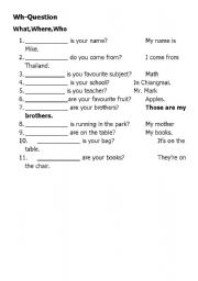English worksheet: What,When,Who