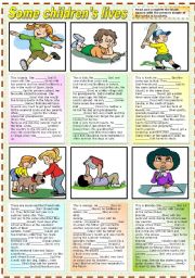 SOME CHILDRENS LIVES (PRESENT SIMPLE) READ-COMPLETE- ANSWER AND MAKE QUESTIONS-IDENTIFY TRUE /FALSE STATEMENTS - TWO PAGES  (B&W VERSION INCLUDED)