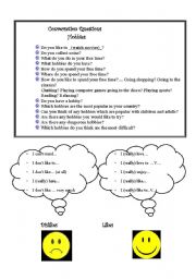 English worksheet:  Hobbies  Conversation Questions 