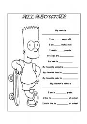 English Worksheet: all about me